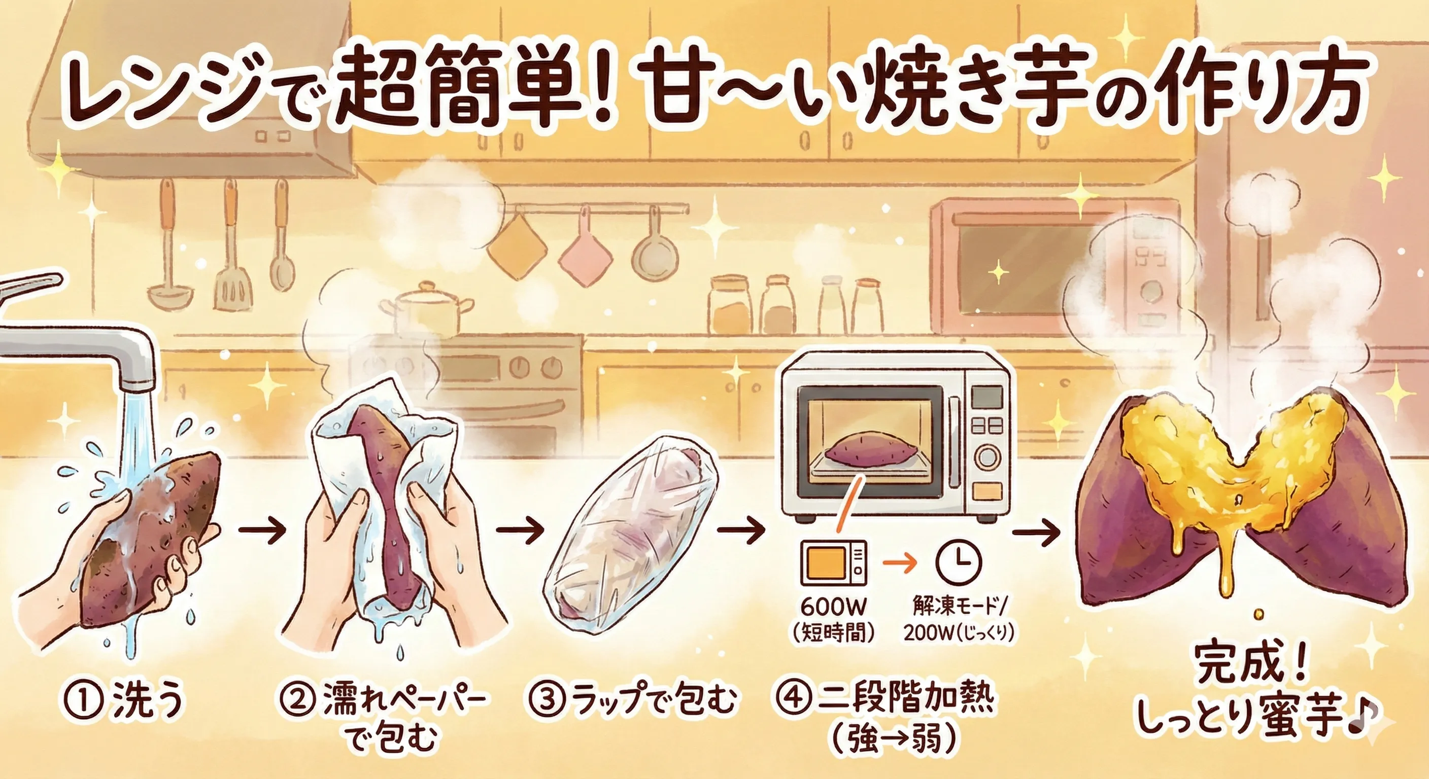 電子レンジでかんたん！さつまいもの甘みを引き出す焼き芋の作り方