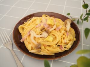 さつまいもの豆乳クリームパスタ