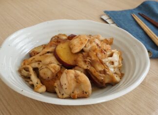 さつまいもと鶏もも肉のにんにく醤油炒め