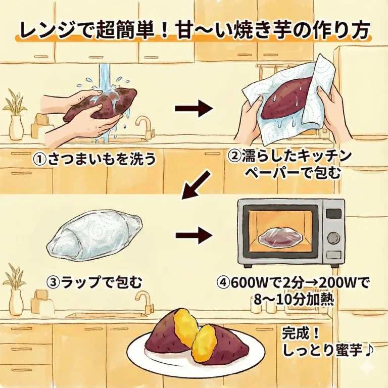 電子レンジでかんたん！さつまいもの甘みを引き出す焼き芋の作り方